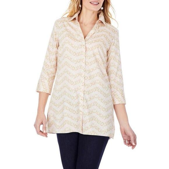 Foxcroft Womens Sz 14 Heritage Non-Iron 100% Cotton Pamela Chevron 3/4 Sleeve - Picture 11 of 11